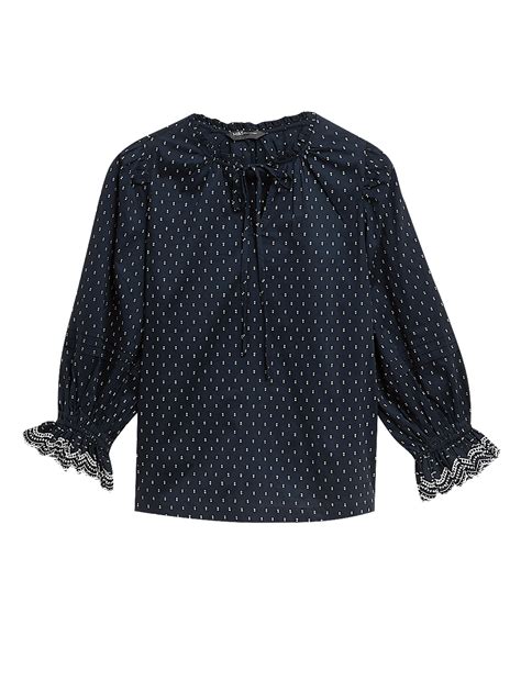 Buy Pure Cotton Tie Neck Frill Detail Blouse at Marks & Spencer
