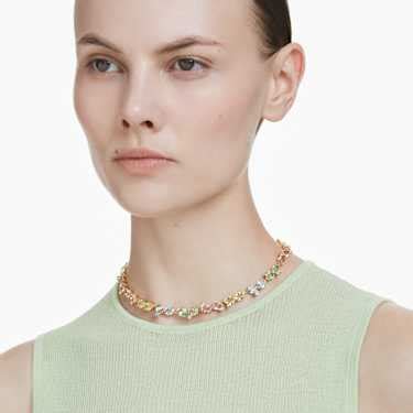 Gema Tennis necklace, Mixed cuts, Multicolored, Gold-tone plated ...