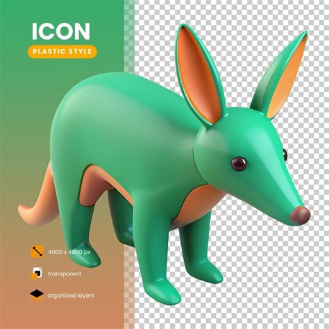 Aardvark icon green color in plastic 3d style | Premium AI-generated PSD
