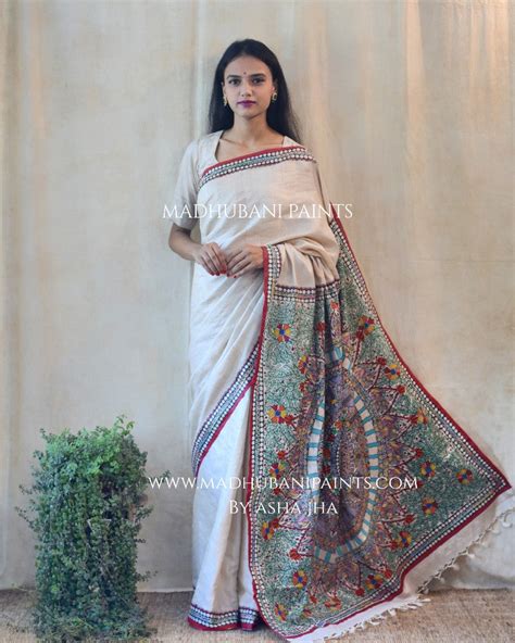 Handpainted Madhubani 'BAGIYA' Tussar Silk Saree – MADHUBANI PAINTS BY ...