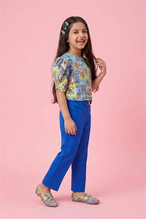 Girls Floral Puff Sleeve Top & Blue Pants SET2068 – Tiny Girl