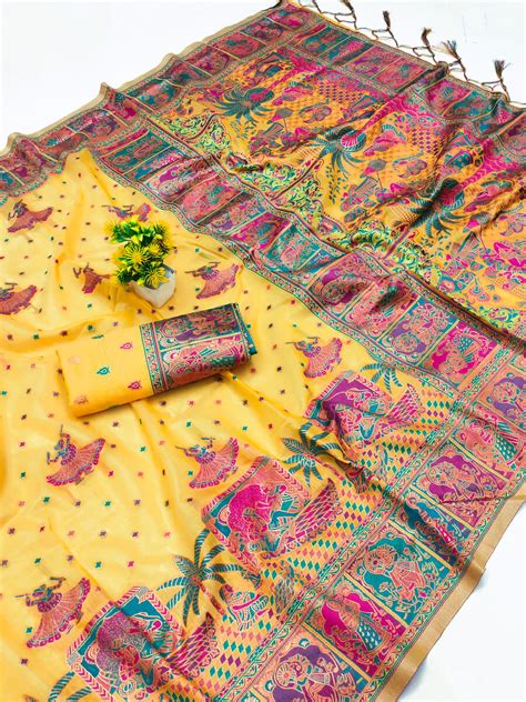 Demesne Yellow Pashmina Saree With Prodigal Blouse Piece – LajreeDesigner