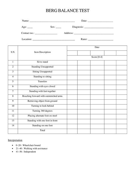 BERG BALANCE TEST | Exercises Clinical Medicine | Docsity