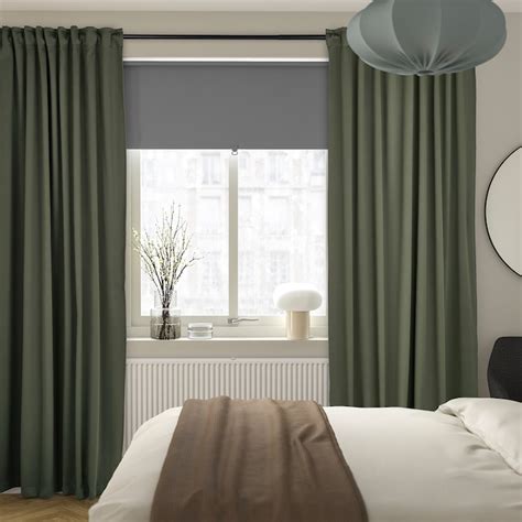 MAJGULL block-out curtains, 1 pair, dark green/with heading tape ...