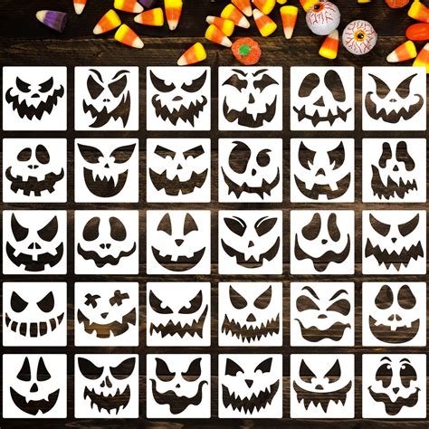 Buy 6” Pumpkin Face Stencils Halloween Stencils Reusable Pumpkin ...