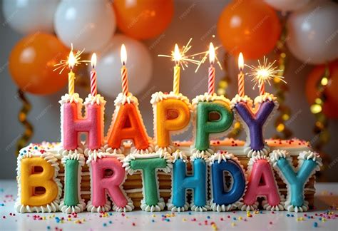 Colorful Happy Birthday Cake with Letter Candles and Sparkler ...