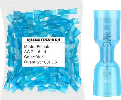 haisstronica 100pcs Blue Heat Shrink Female Spade Connectors,16-14 ...