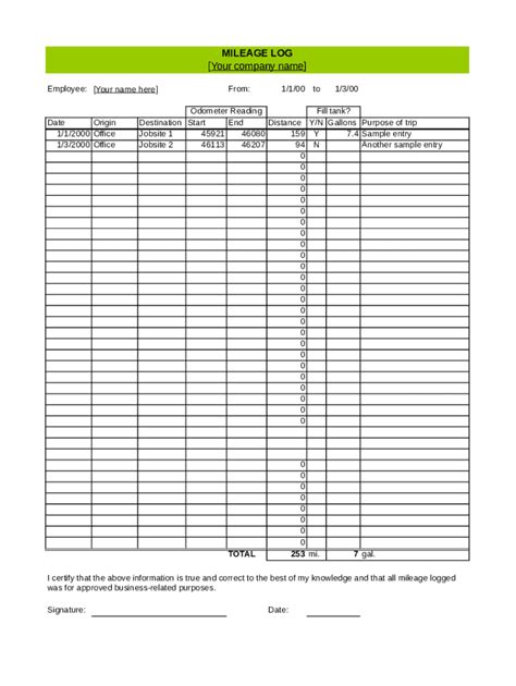Mileage For Excelmileage Log Form - Fill Online, Printable, Fillable ...