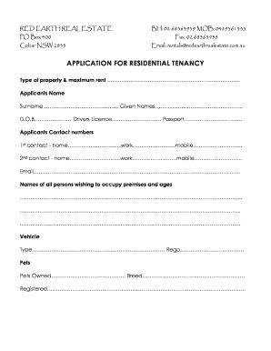 Fillable Online APPLICATION FOR RESIDENTIAL TENANCY - Red Earth Real ...