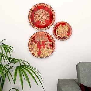Buy HomScape Madhubani Art Living Room Wall Plates Set of 3 | 2 Large ...