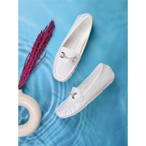 Buy Jove Women White Solid Western Embellished Loafers Online