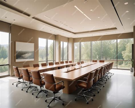 A conference room with a large conference table and chairs | Premium AI ...