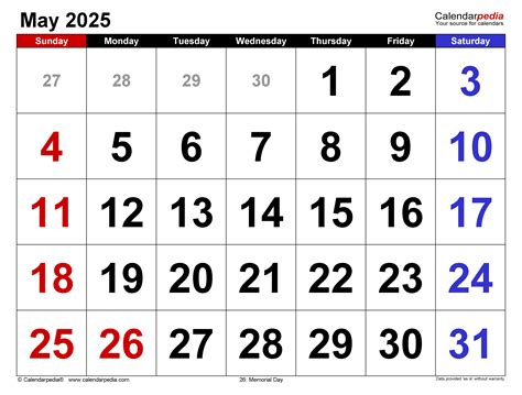 May 2025 Calendar | Templates for PDF, Excel and Word