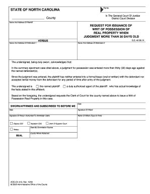 North Carolina Writ of Possession Request - Fill Out, Sign & Share ...