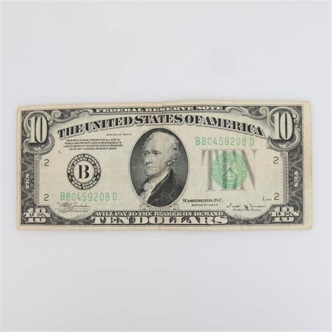 1934 B US Federal Reserve Note $10 Dollar Bill | Property Room