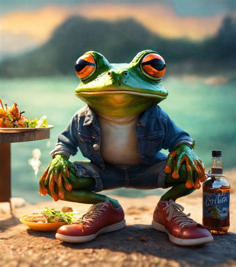 Lexica - Extremely realistic stylish frog in sneakers, jeans. On the ...