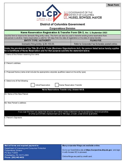 Fillable Online GN-3 Name Reservation Registration & Transfer Form Fax ...