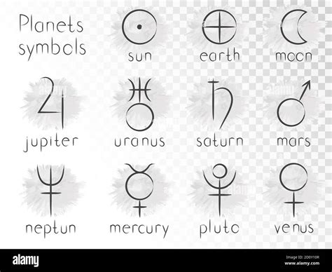 Vector set of astrological planets symbols. Hand drawn elements. Signs ...