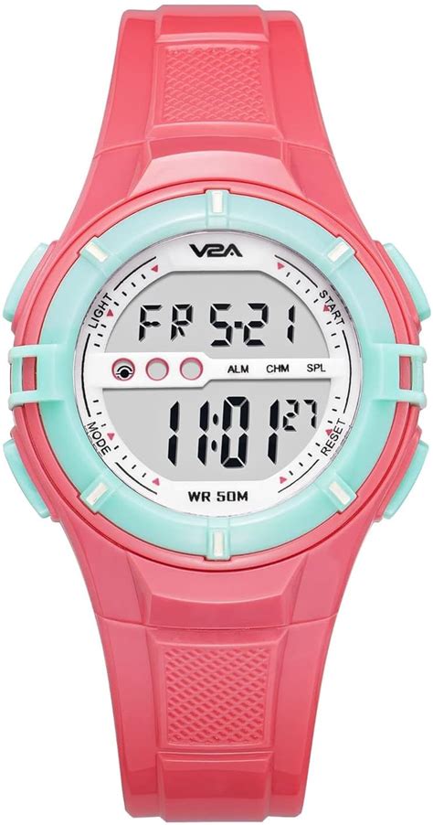 V2A Resin Digital 5Atm Waterproof White Sports Watch for Girls (Pink ...