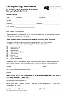 Fillable Online richmond gov GP Physiotherapy Referral Form - London ...