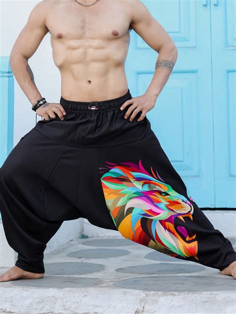 Buy Men's Lion Print Baggy Aladdin Harem Pants For Travel Dance Yoga ...