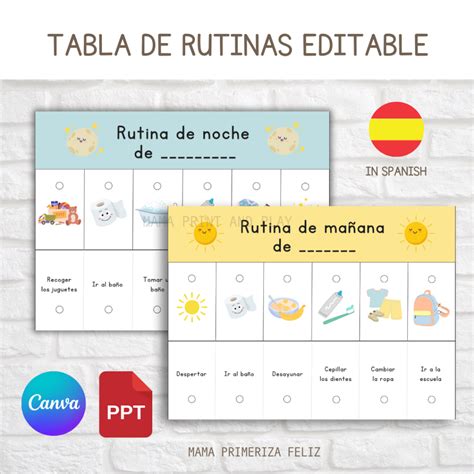 Tabla de rutina de día y noche - versión editable y versión lista para ...