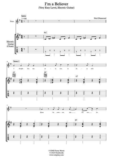 I'm a Believer (Very Easy Level, Electric Guitar) (The Monkees) - Guitar Tabs and Sheet Music