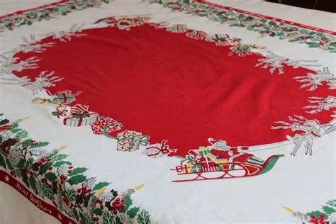 Vintage Rectangular Merry Christmas Tablecloth with Santa and Presents ...