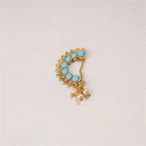 Brass Base Oxidised Antique Gold Finish Maharashtrian Nose Clip-on