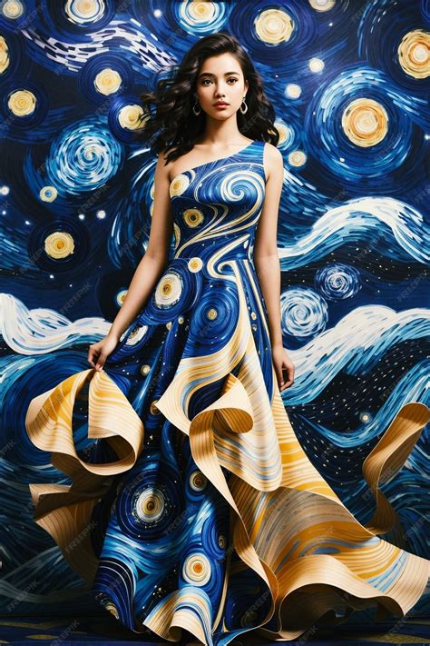 Premium AI Image | A dress with a swirling starry night pattern ...
