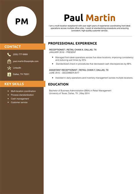 Image result for Resume Examples Receptionist Customer Service Example