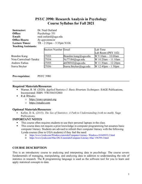 psyc 3990 Syllabus Fall 2021 - PSYC 3990: Research Analysis in ...