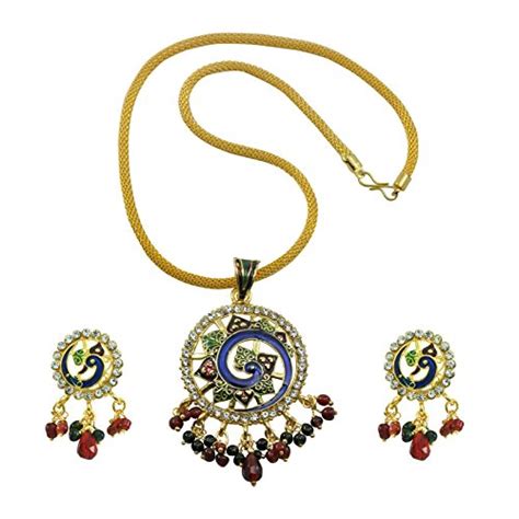 Aakhi CZ Diamond Studded Meenakari Work Booty 3-Piece Jewellery Set for ...