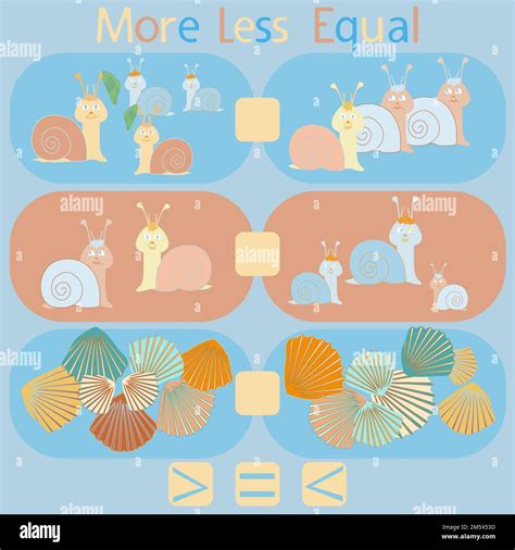count the snails and shells in the picture and put a sign greater than ...