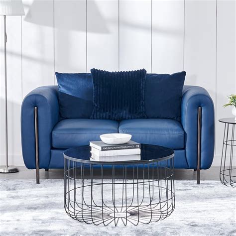 Buy Sapphire Half Leather 2-Seater Sofa with Cushions - Blue from Home ...