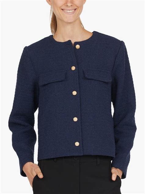 Sisters Point Vesan Collarless Bomber Jacket, Navy