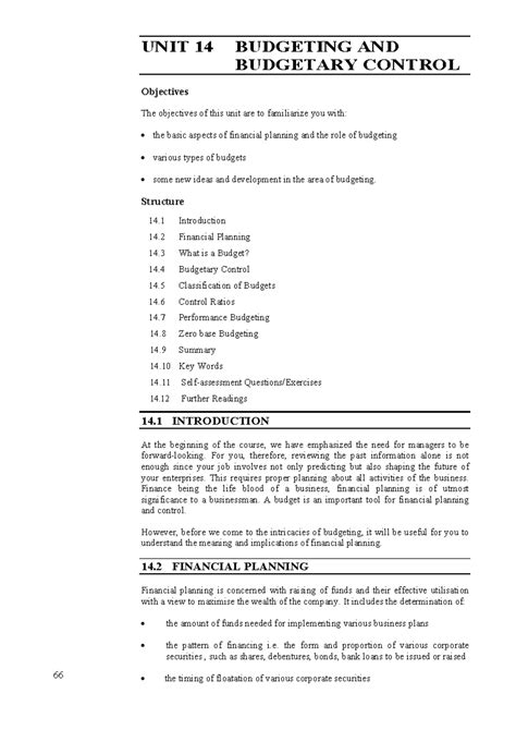Unit 14: Financial Planning, Budgeting & Budgetary Control Overview ...