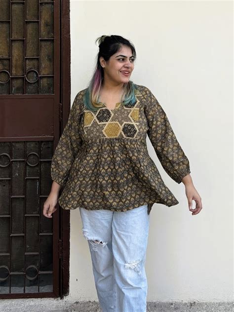 Kashish Ajrakh Boho Top with Back Drawstring – Kasaa Hues