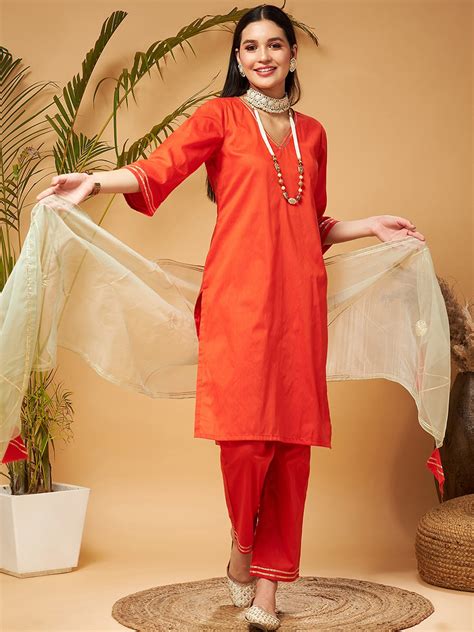 Shae by SASSAFRAS Orange Kurta With Trousers & With Dupatta - Price History