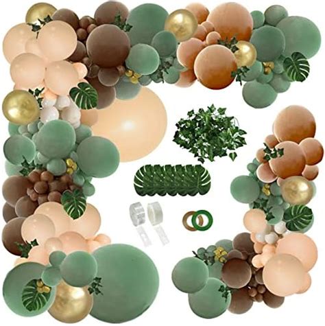 PERPAOL 142PCS Sage Green Brown Balloon Garland Kit, Jungle Safari Wild ...