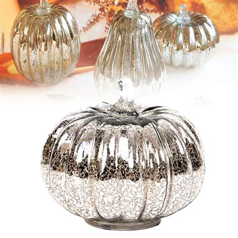 Mercury Glass Pumpkin Light with Timer, Pumpkins Decorations Tables ...