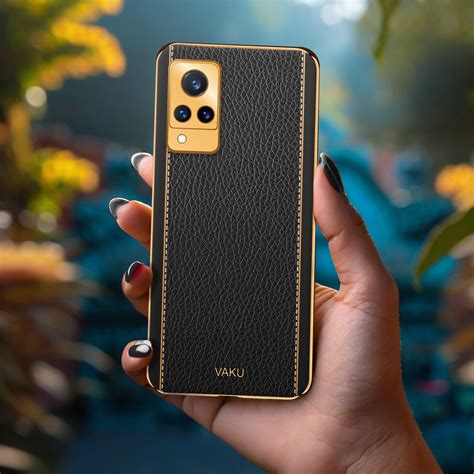 Vaku ® Vivo V21 5G Luxemberg Series Leather Stitched Gold Electroplated ...