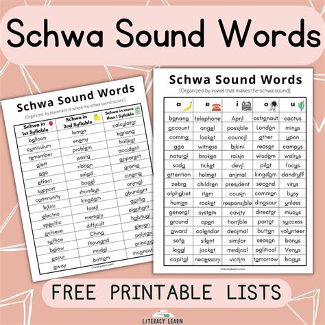 128+ Schwa Sound Words: Free Printable Lists - Literacy Learn