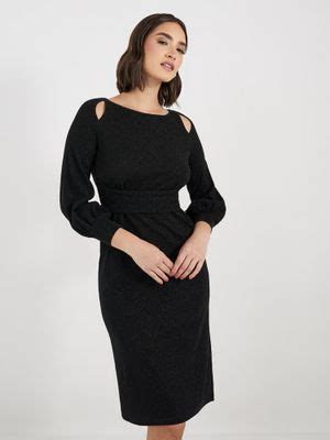 Buy Styli Black Solid Bodycon Knee Length Dress (S) Online