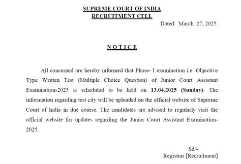 SCI Junior Court Assistant Recruitment 2025, Exam Date Out for 241 ...