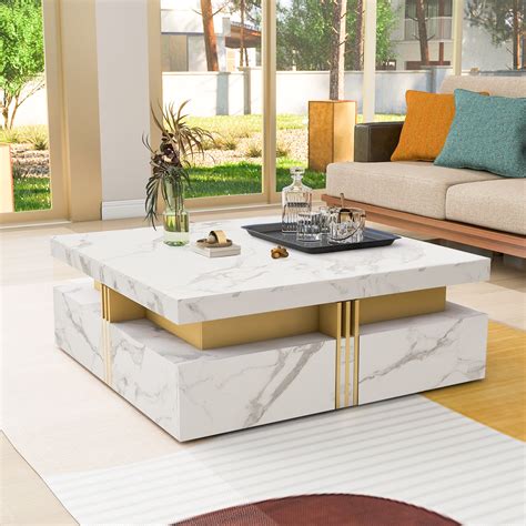Faux Marble Coffee Table with Storage - On Sale - Bed Bath & Beyond ...