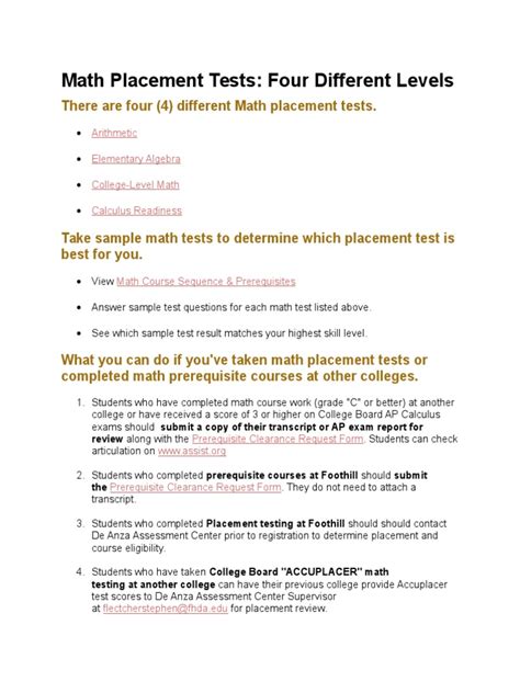 Image result for Math Placement Test Sample