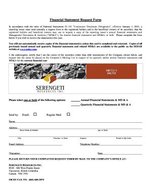 Fillable Online Financial Statement Request Form - 2007 Fax Email Print ...