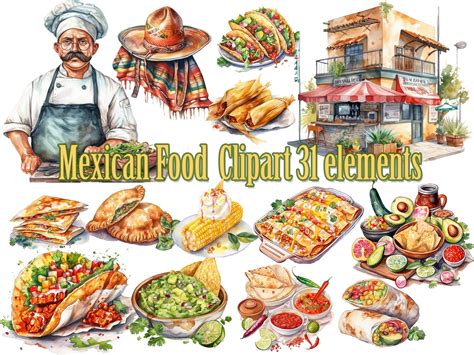 Watercolor mexican food clipart mexican clipart mexican fiesta taco ...