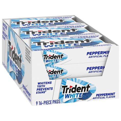 TRIDENT WHITE PEPPERMINT SUGAR FREE GUM 16 CT x 9 - Walmart.com